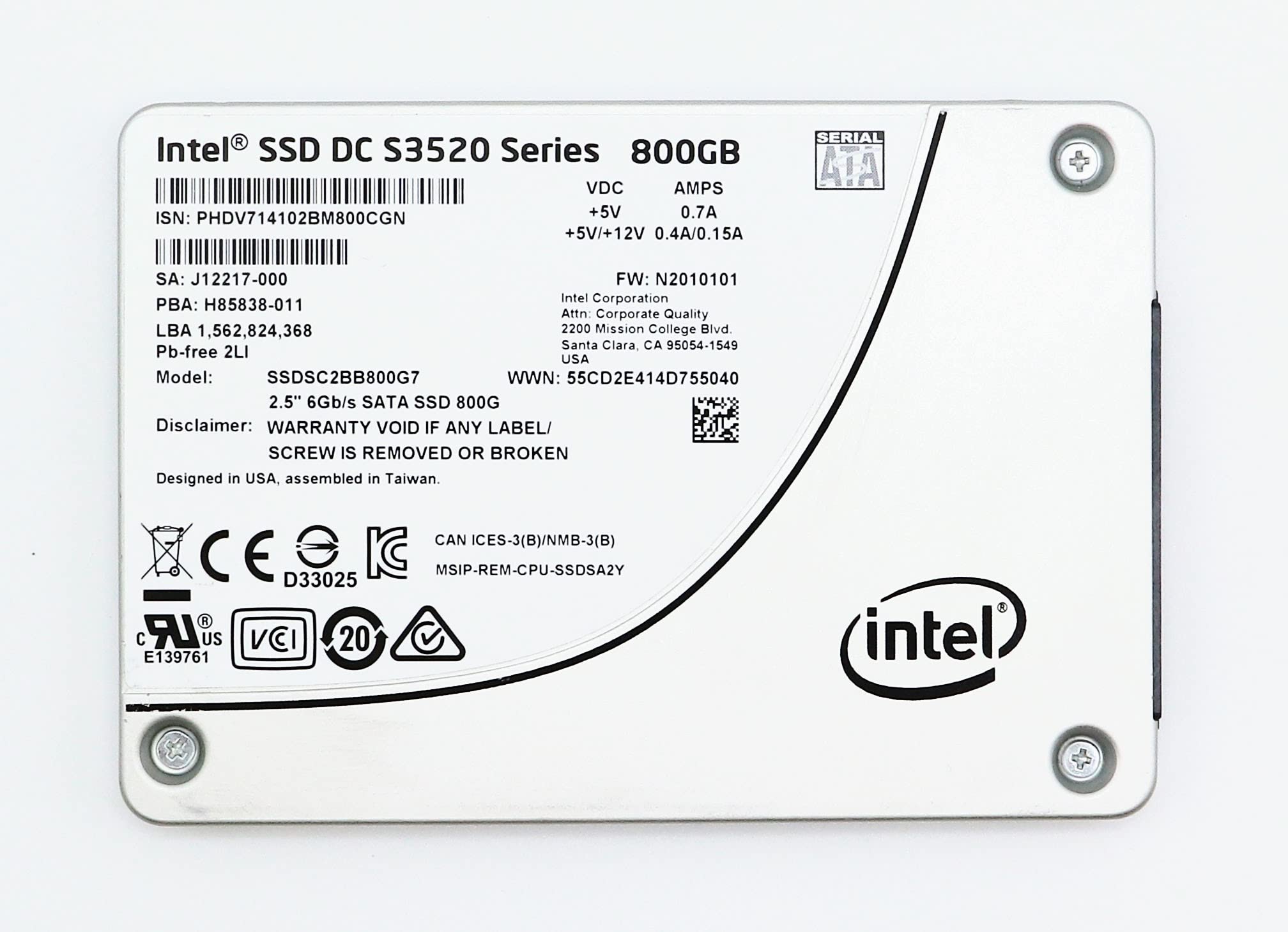 Amazon.com: Intel SSDSC2BB800G7 S3520 (800GB, 2.5IN SATA) 50 Pack